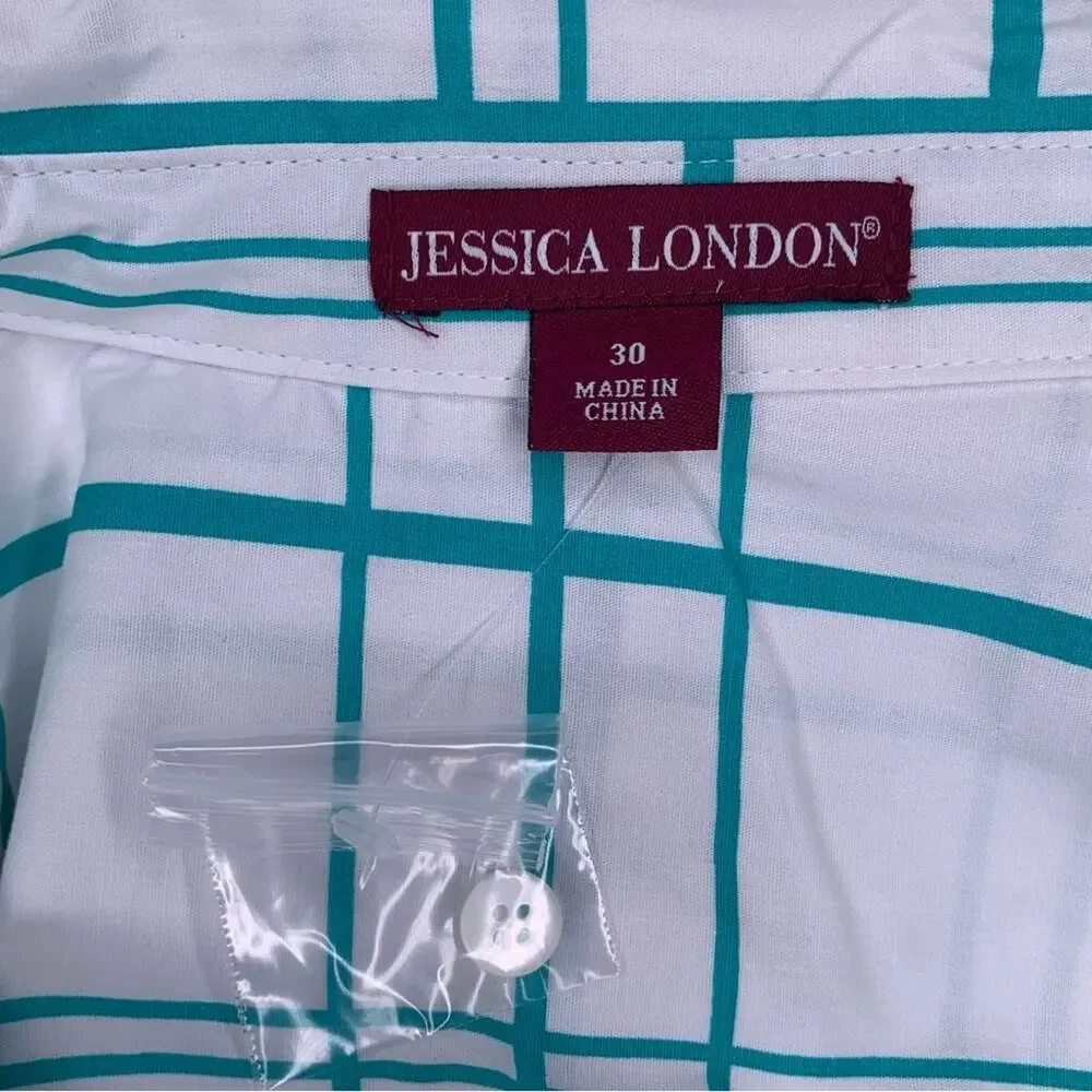 Jessica London NWOT Plaid Blouse Sleeveless White & Green Size 30